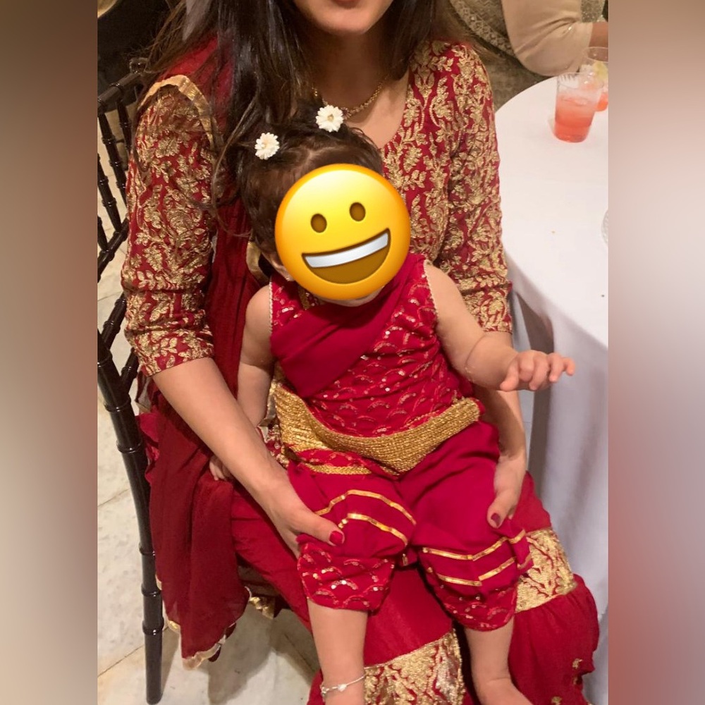 Maroon and Gold Indian Pakistani Sharara Gharara Mother Daughter matching set